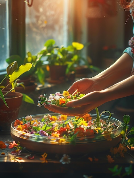 Kucharz przygotowujący talerz z warzywami